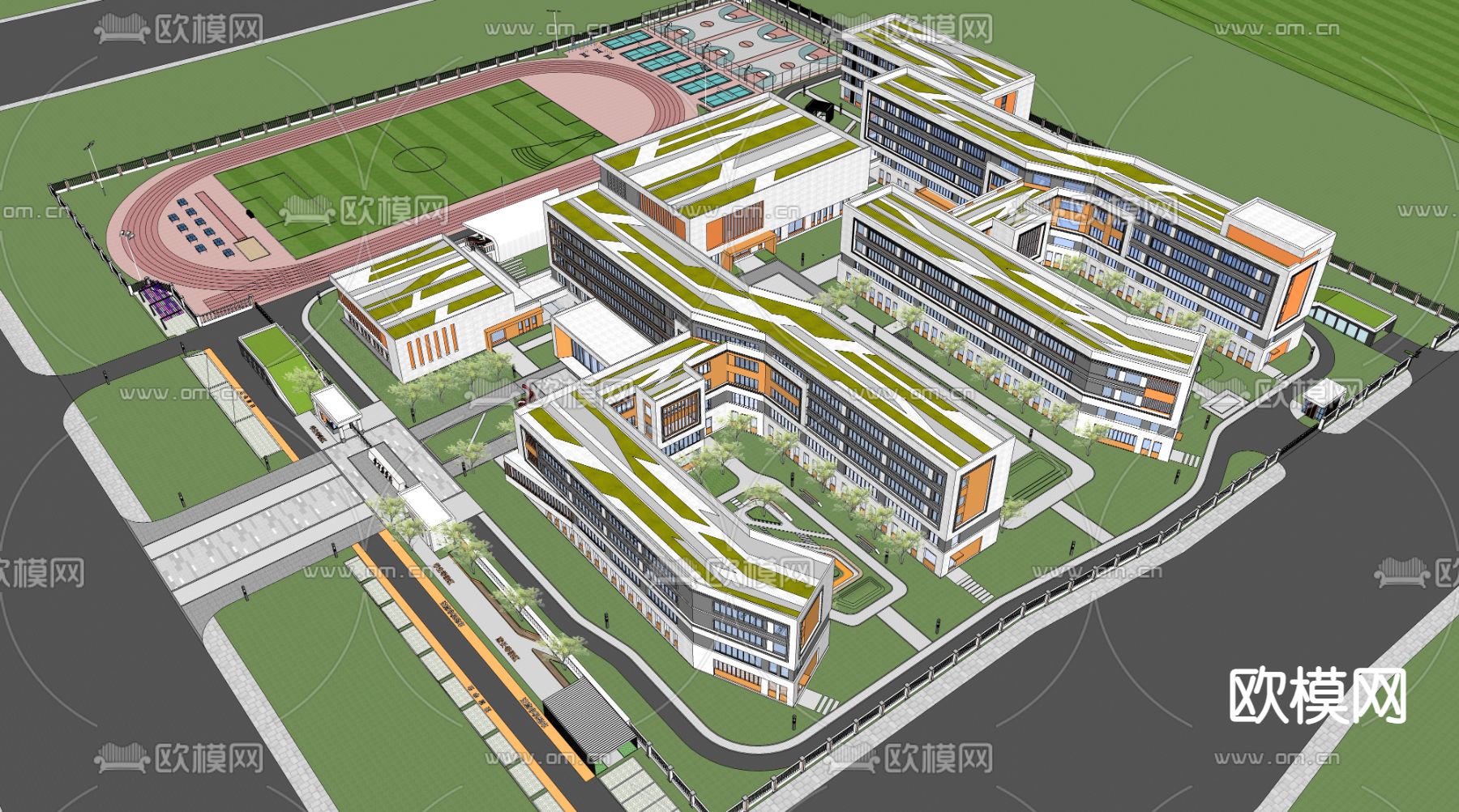 现代学校鸟瞰su模型下载（渲染图2）