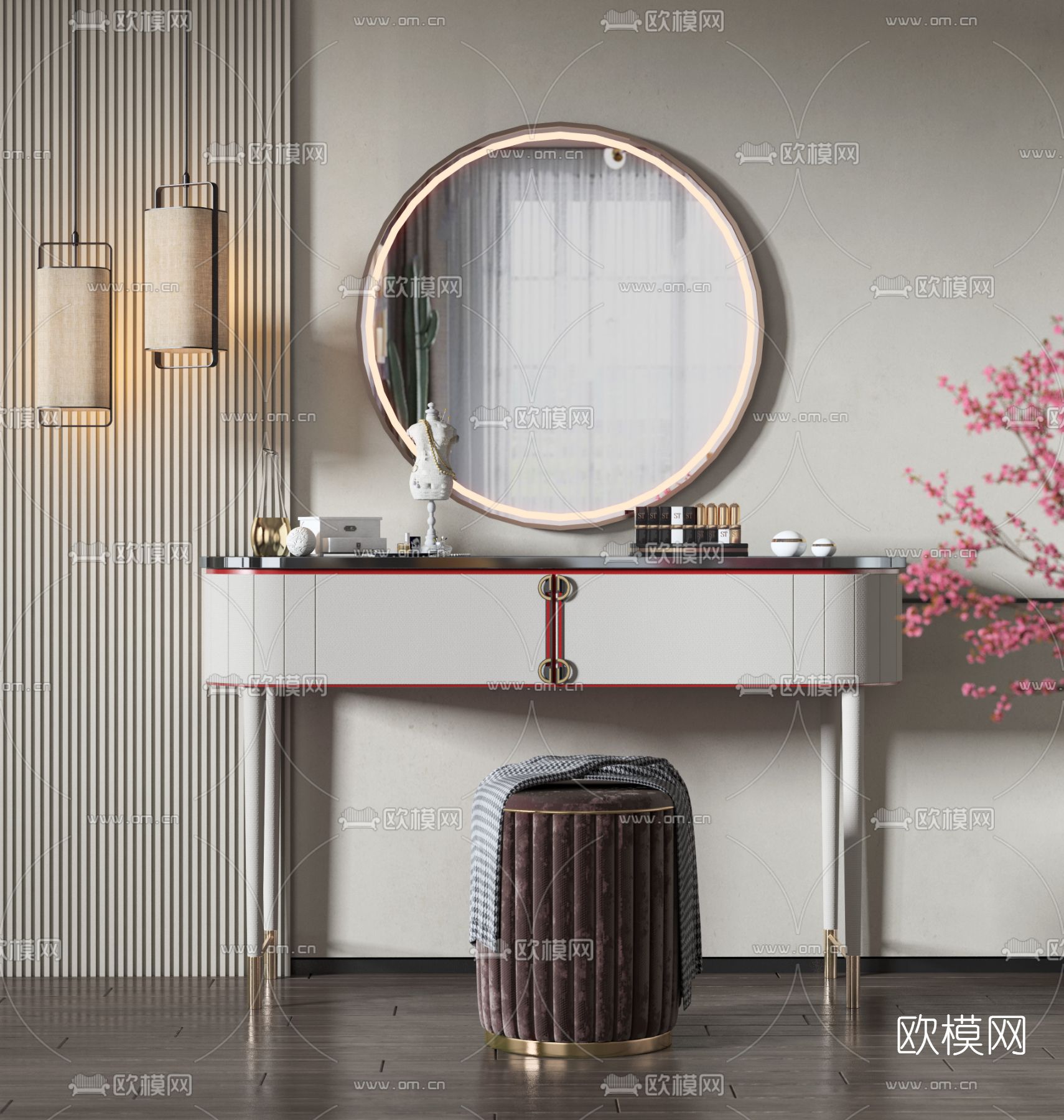 新中式梳妆台3d模型下载