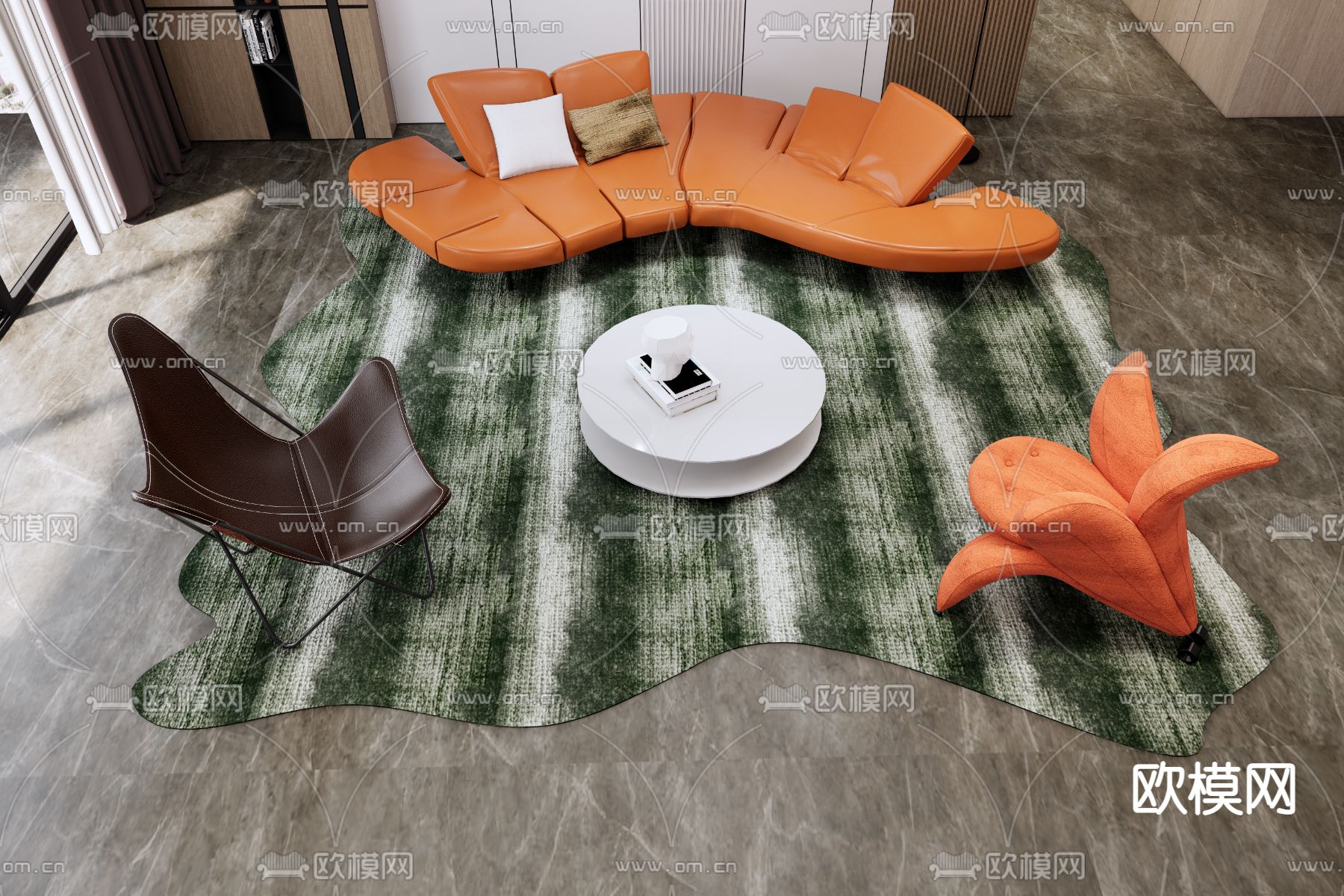 现代休闲沙发组合su模型下载（渲染图1）