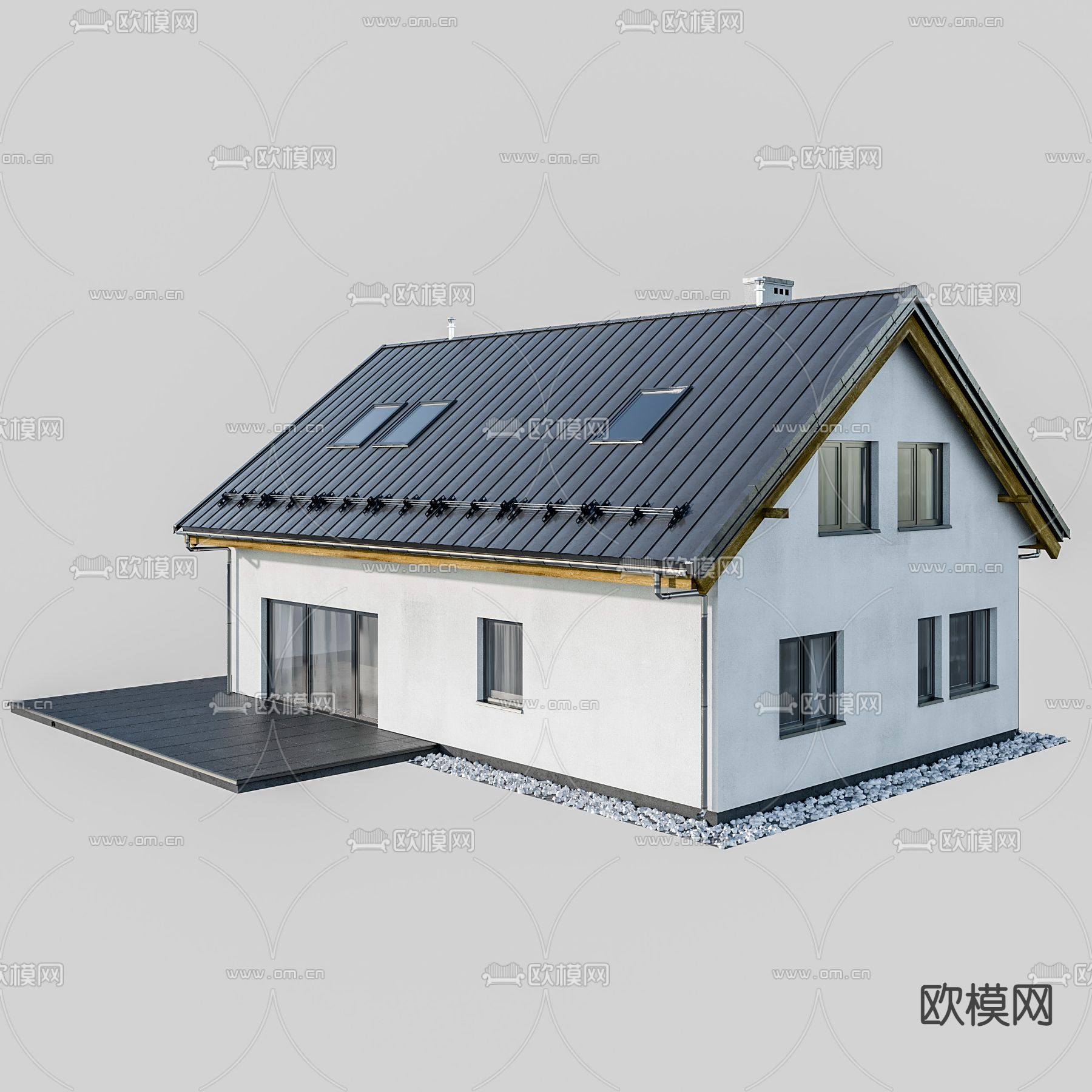 现代独栋别墅单楼外观3d模型下载（渲染图2）