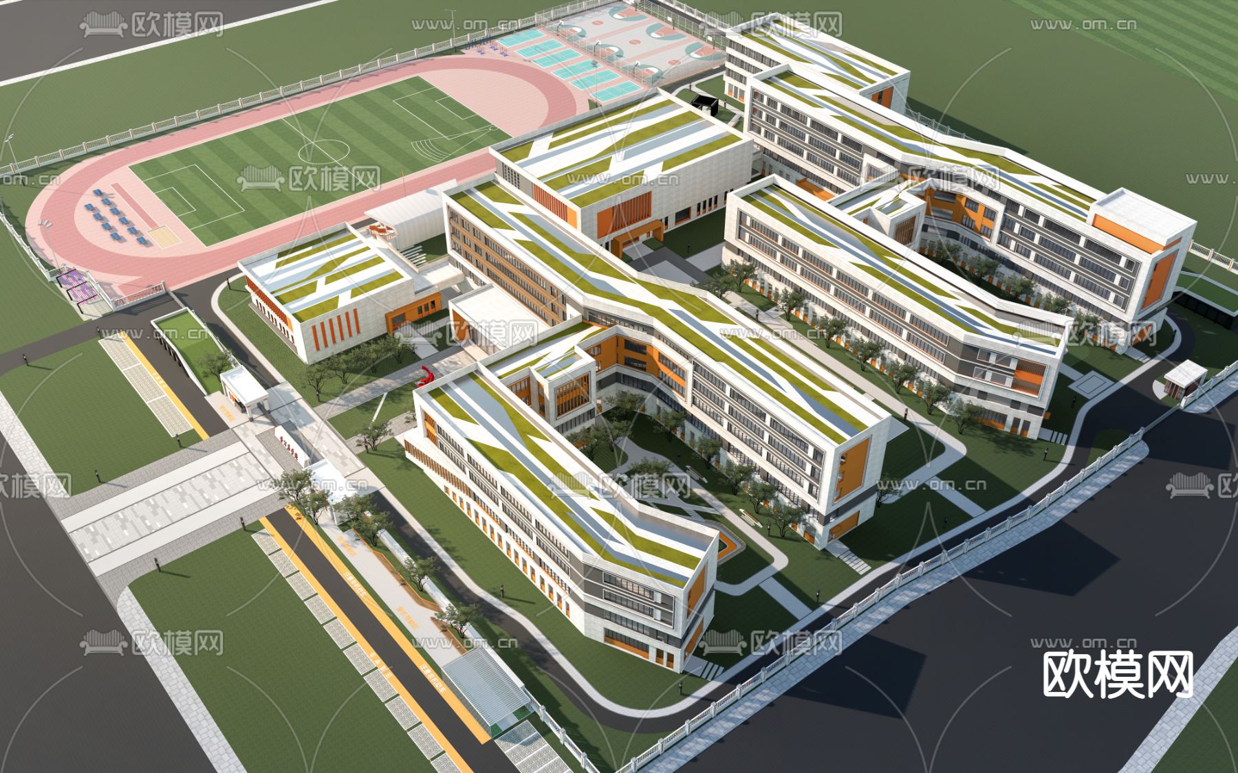 现代学校鸟瞰su模型下载（渲染图1）