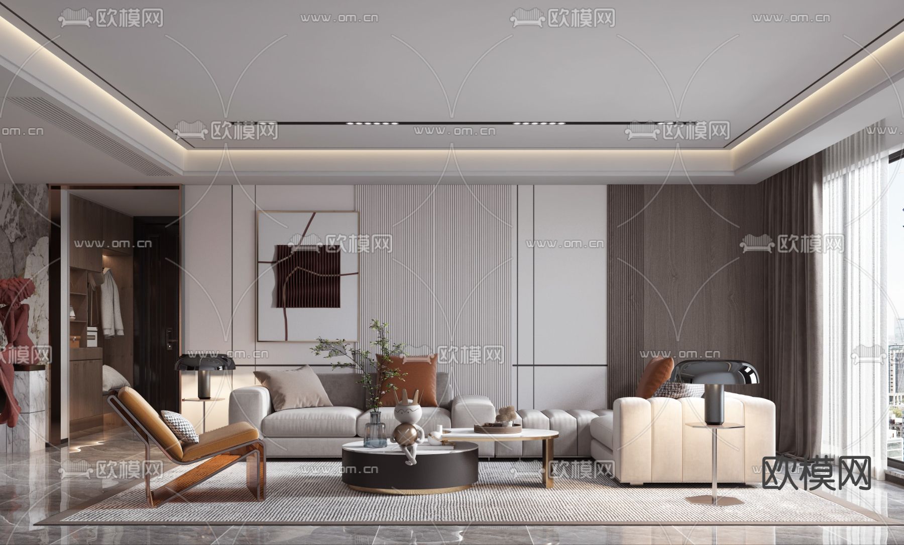 现代轻奢客厅3d模型下载