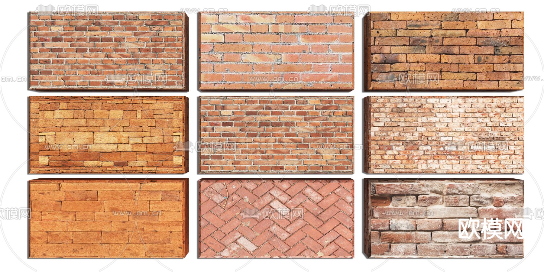 现代红色文化砖墙砖地砖3d模型下载