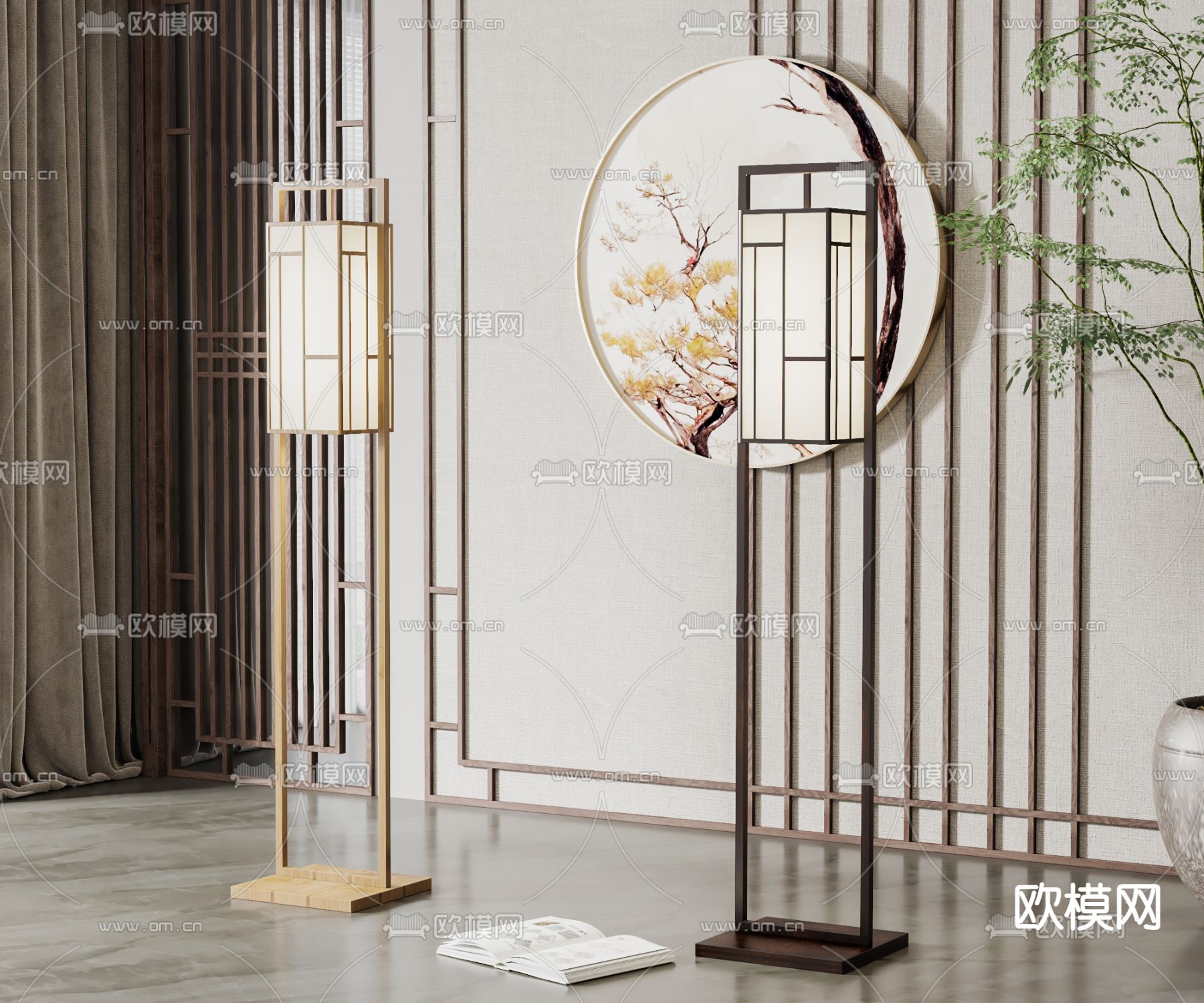 新中式方块灯笼落地灯3d模型下载_ID11976932_3dmax免费模型-欧模网