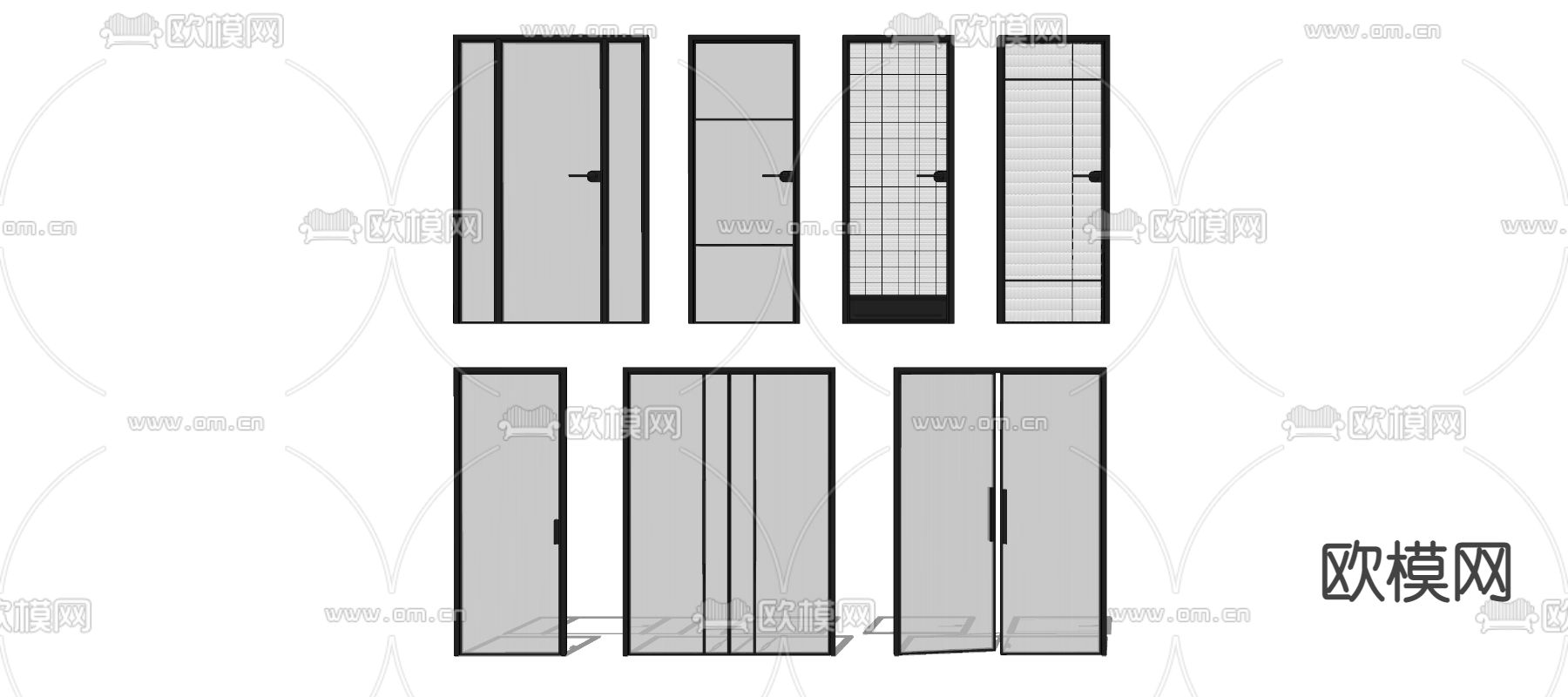 现代玻璃单开门双开门su模型下载