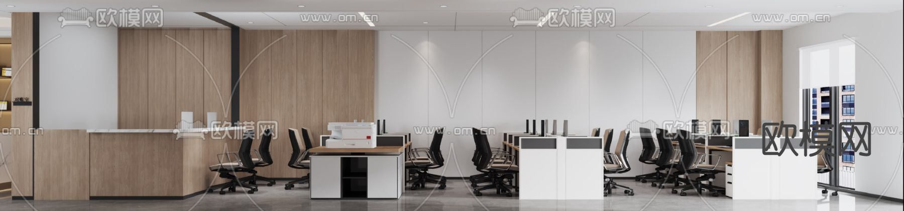 现代敞开式办公区3d模型下载