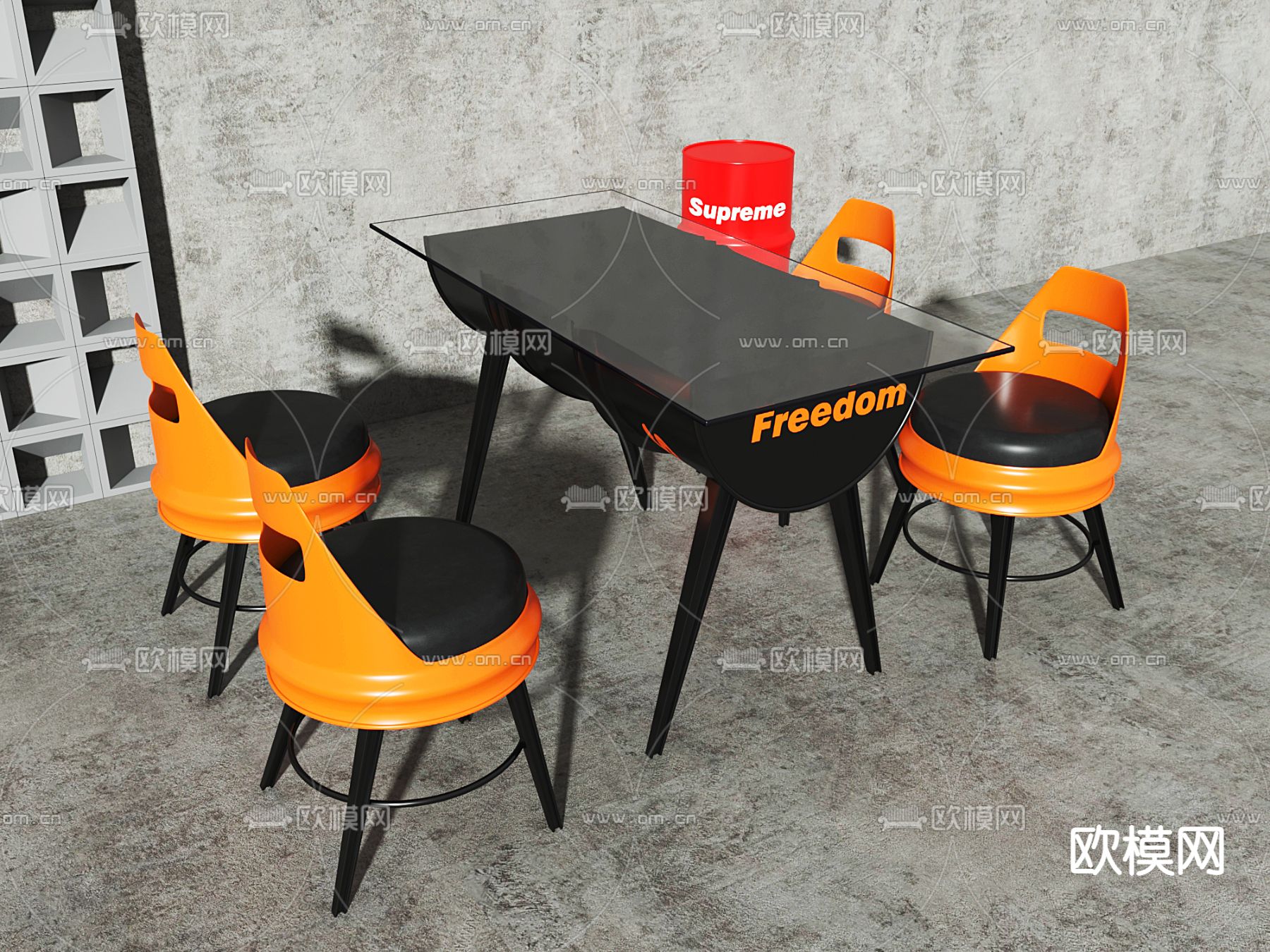 工业风油桶餐桌椅su模型下载（渲染图2）