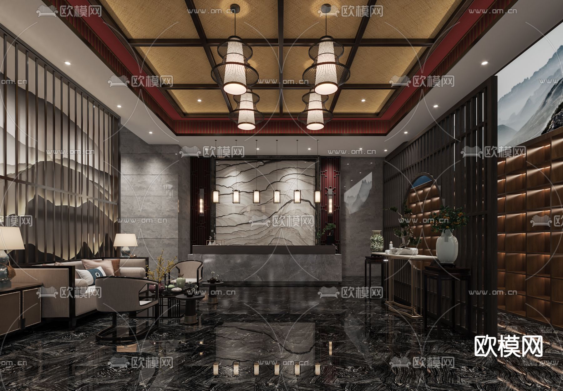 新中式SPA足浴店3d模型下载（渲染图1）