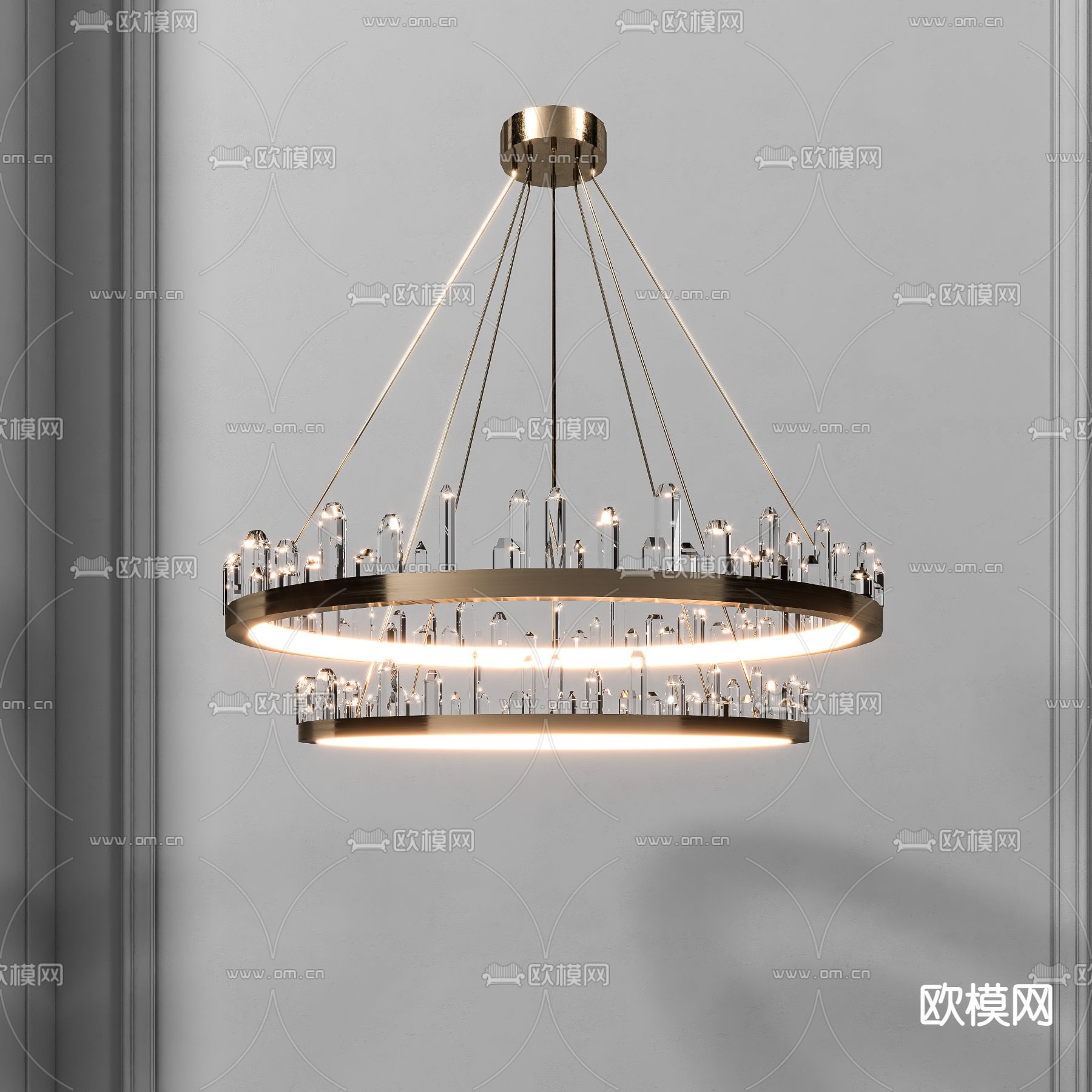 现代轻奢水晶环形双层吊灯3d模型下载_ID11980736_3dmax免费模型-欧模网