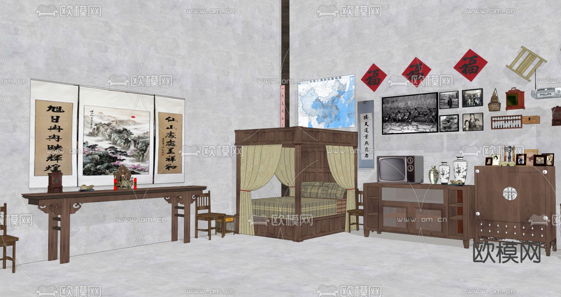 中式老物件老家具su模型下载（渲染图4）