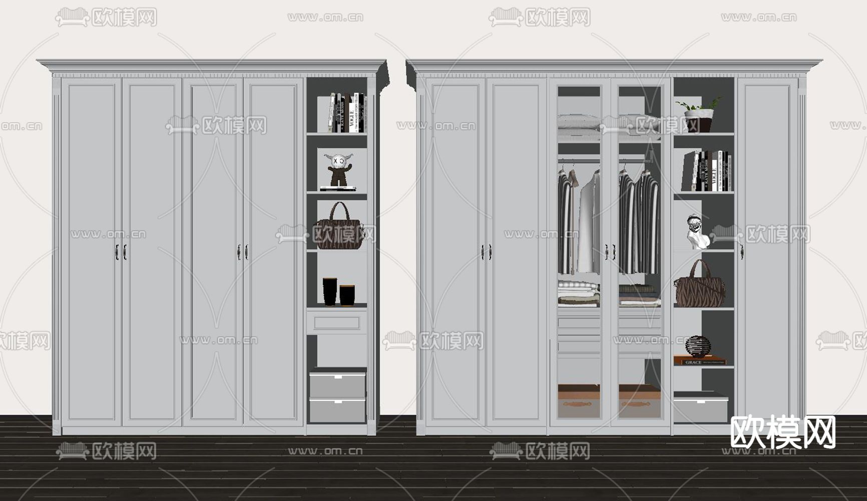 美式衣柜su模型下载（渲染图2）