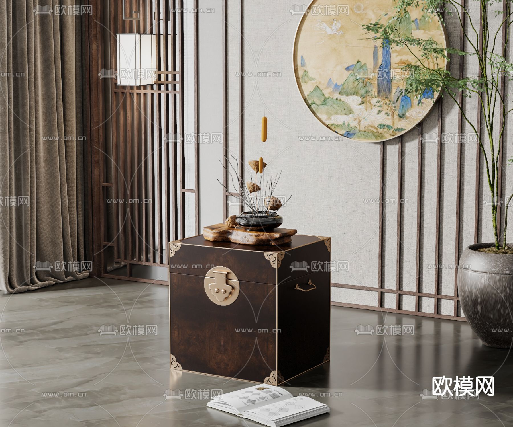 新中式实木边几角几3d模型下载