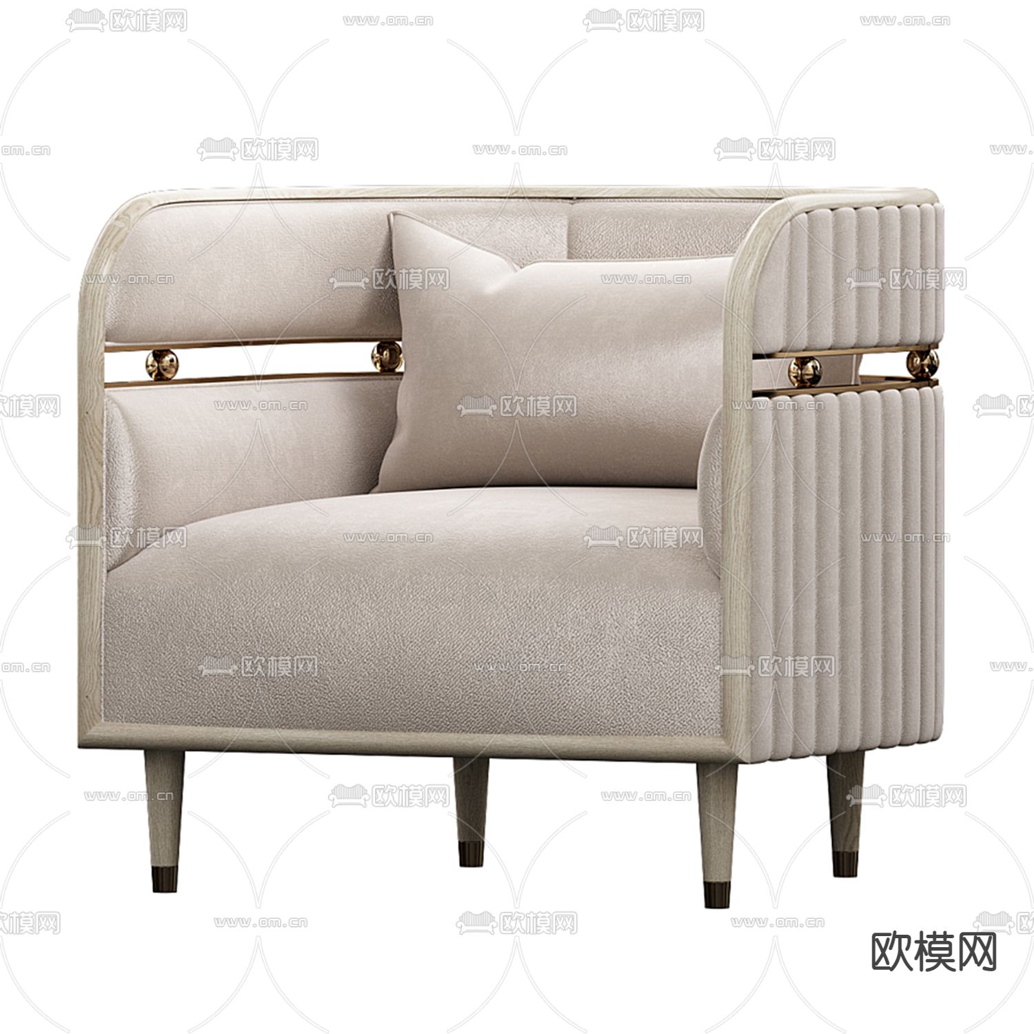 现代轻奢白色皮革休闲沙发3d模型下载（渲染图1）