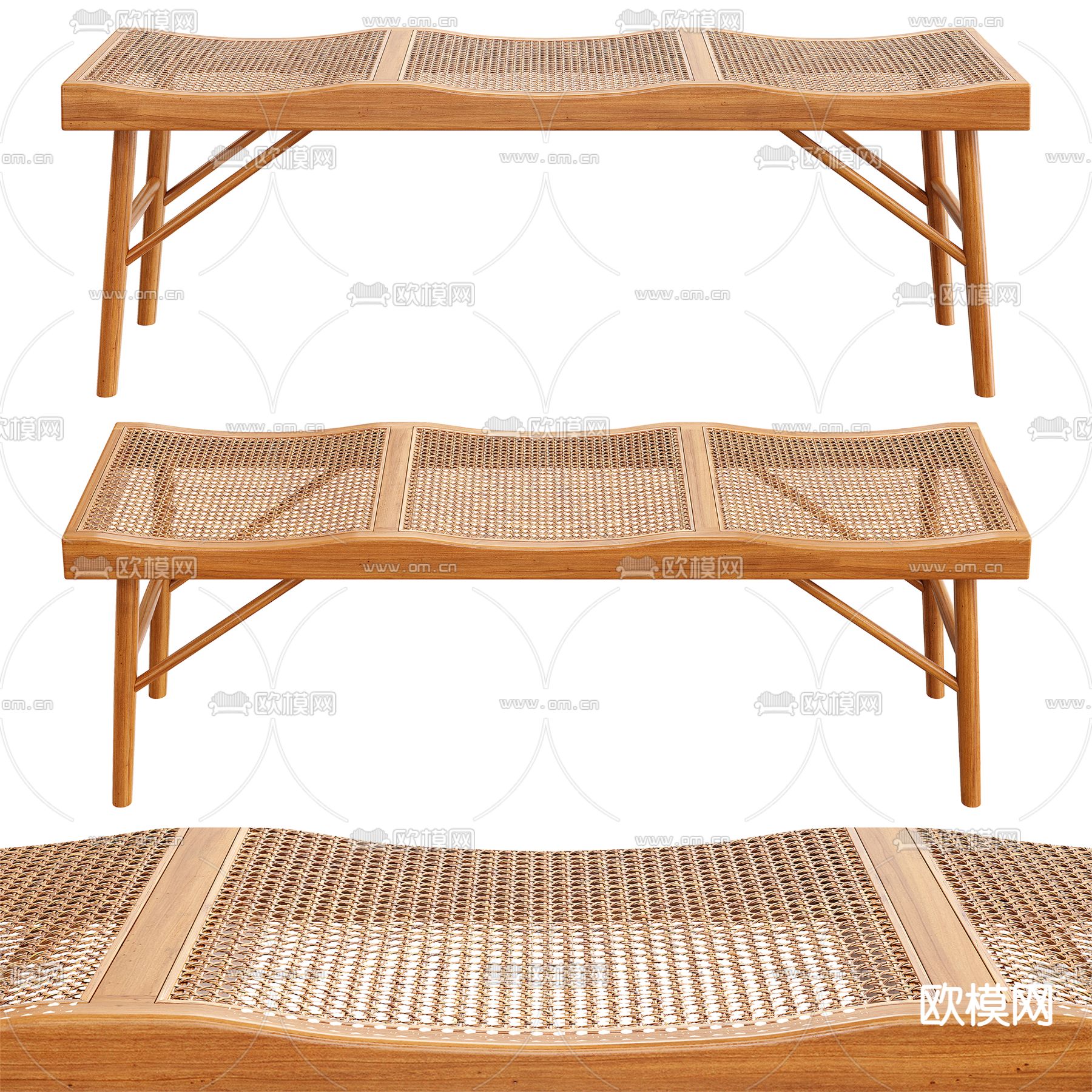 北欧藤编折叠户外长条凳3d模型下载