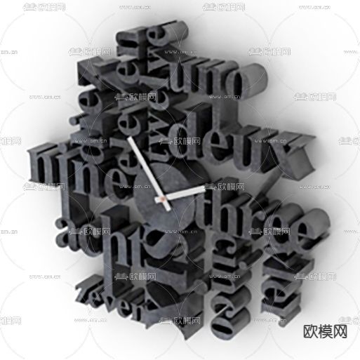 现代创意英文数字艺术挂钟免费3d模型下载