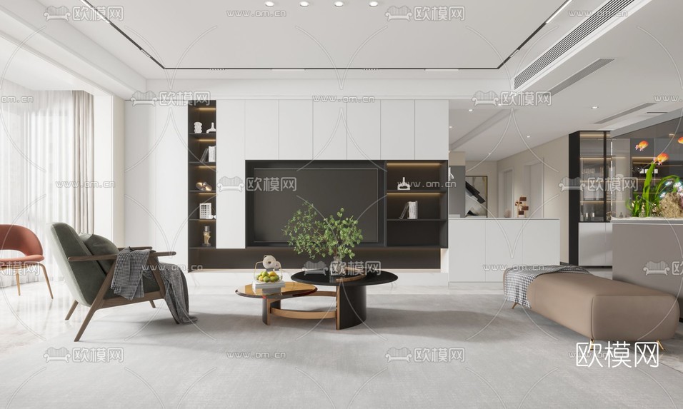 现代简约客厅3d模型下载(渲染图2)