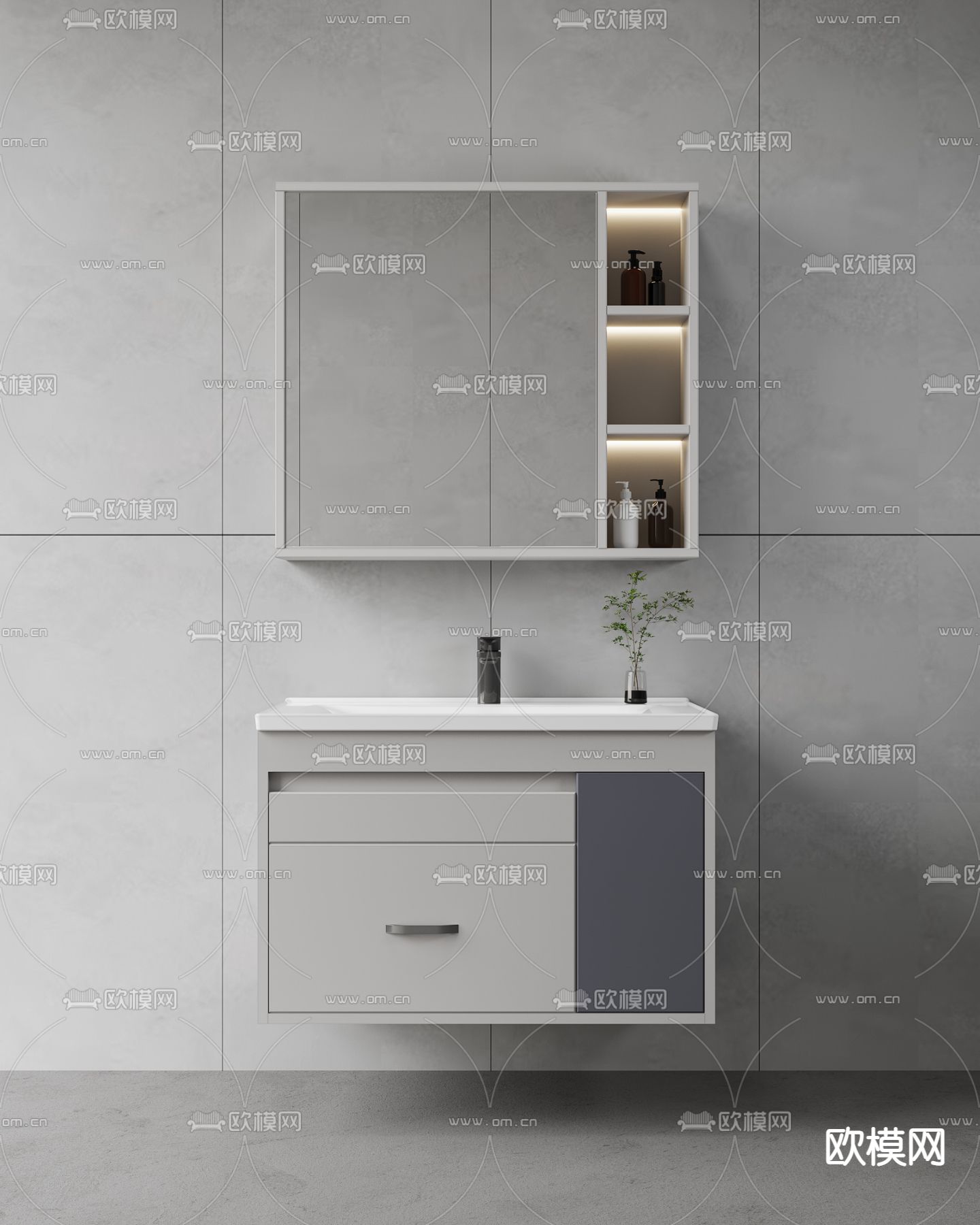 现代浴室柜su模型下载（渲染图1）
