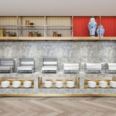  现代自助餐取餐区su模型 