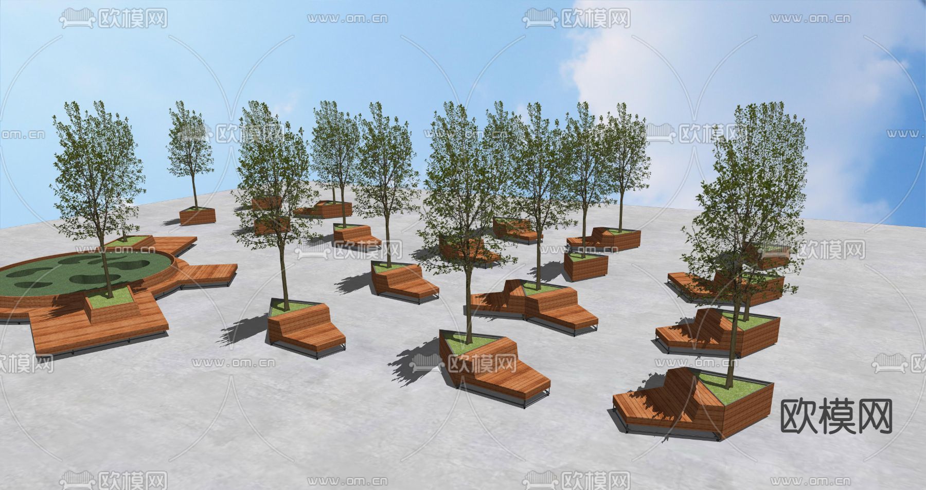 现代户外树池座su模型下载（渲染图3）