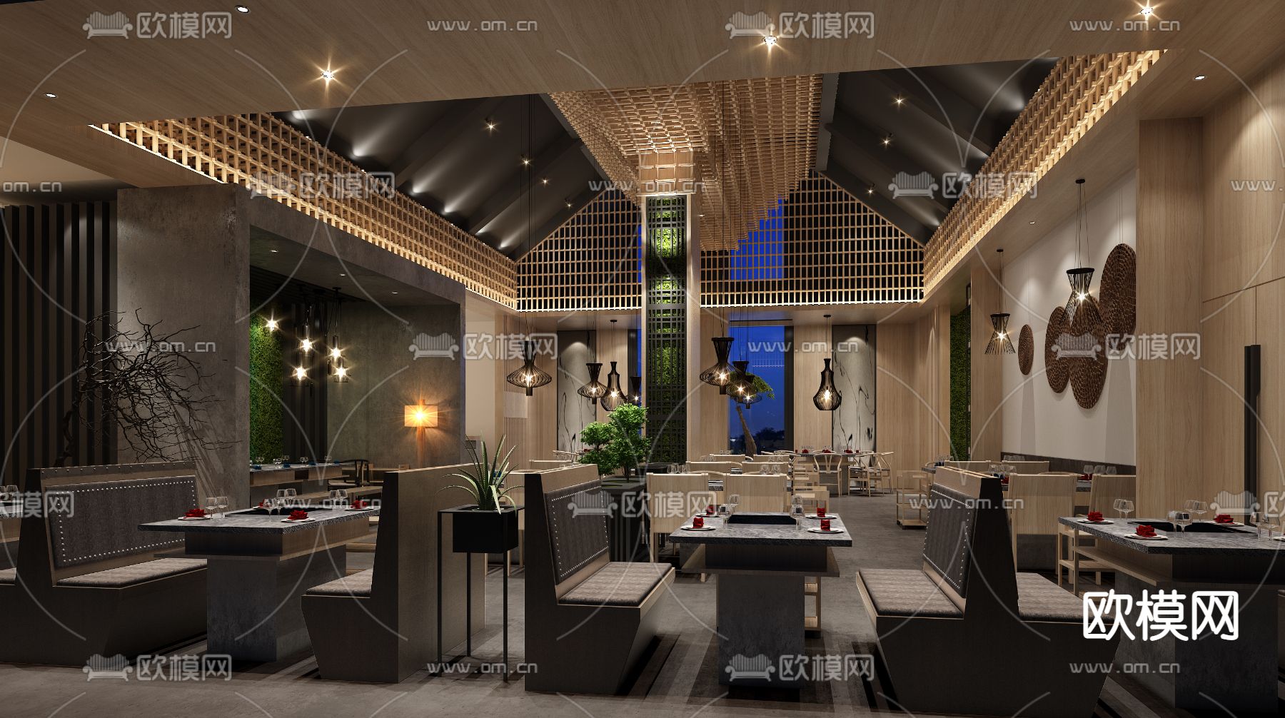 新中式火锅店su模型