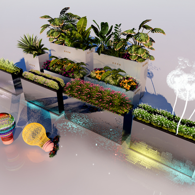  现代花箱花坛su模型 