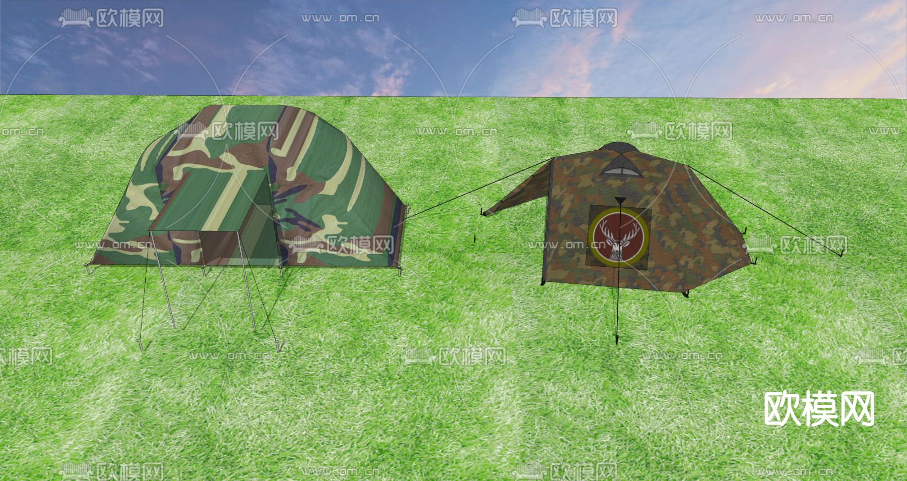 现代露营迷彩帐篷su模型下载（渲染图4）