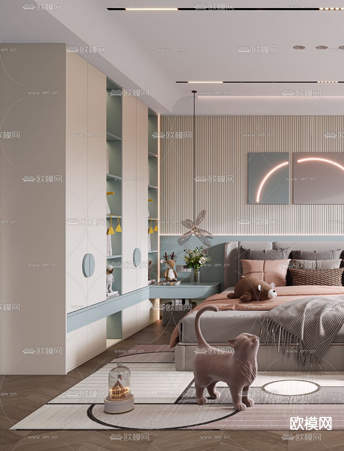 现代儿童房女孩房3d模型下载（渲染图3）