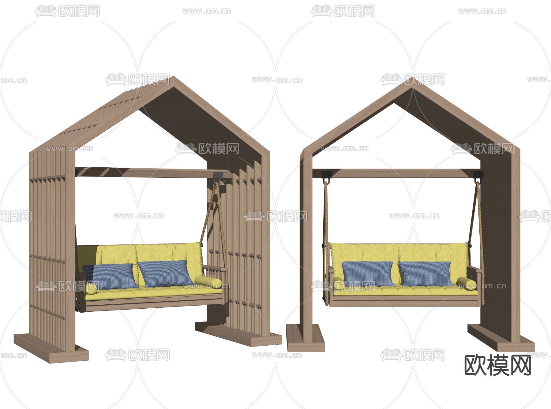 现代秋千吊椅su模型下载（渲染图2）