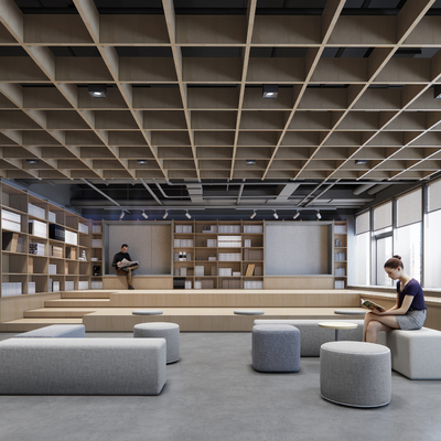  现代图书馆阅读室su模型 