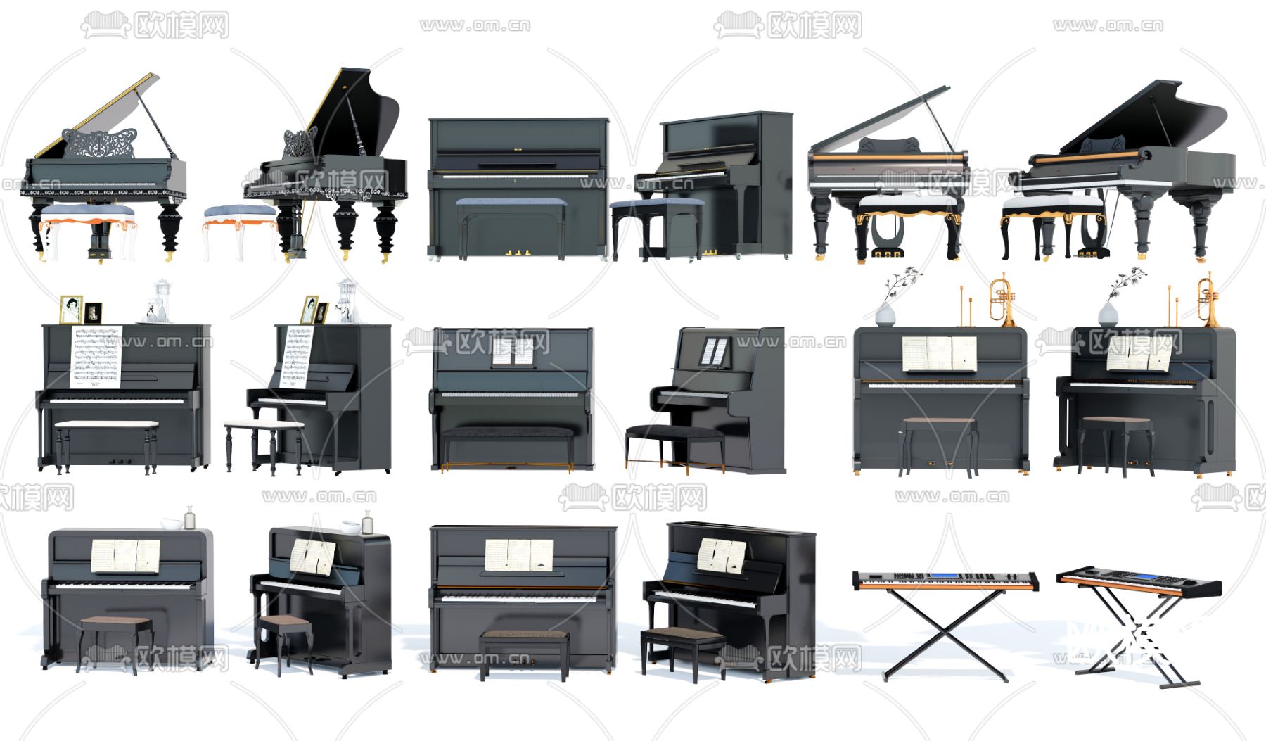 现代钢琴电子琴乐器su模型下载（渲染图1）