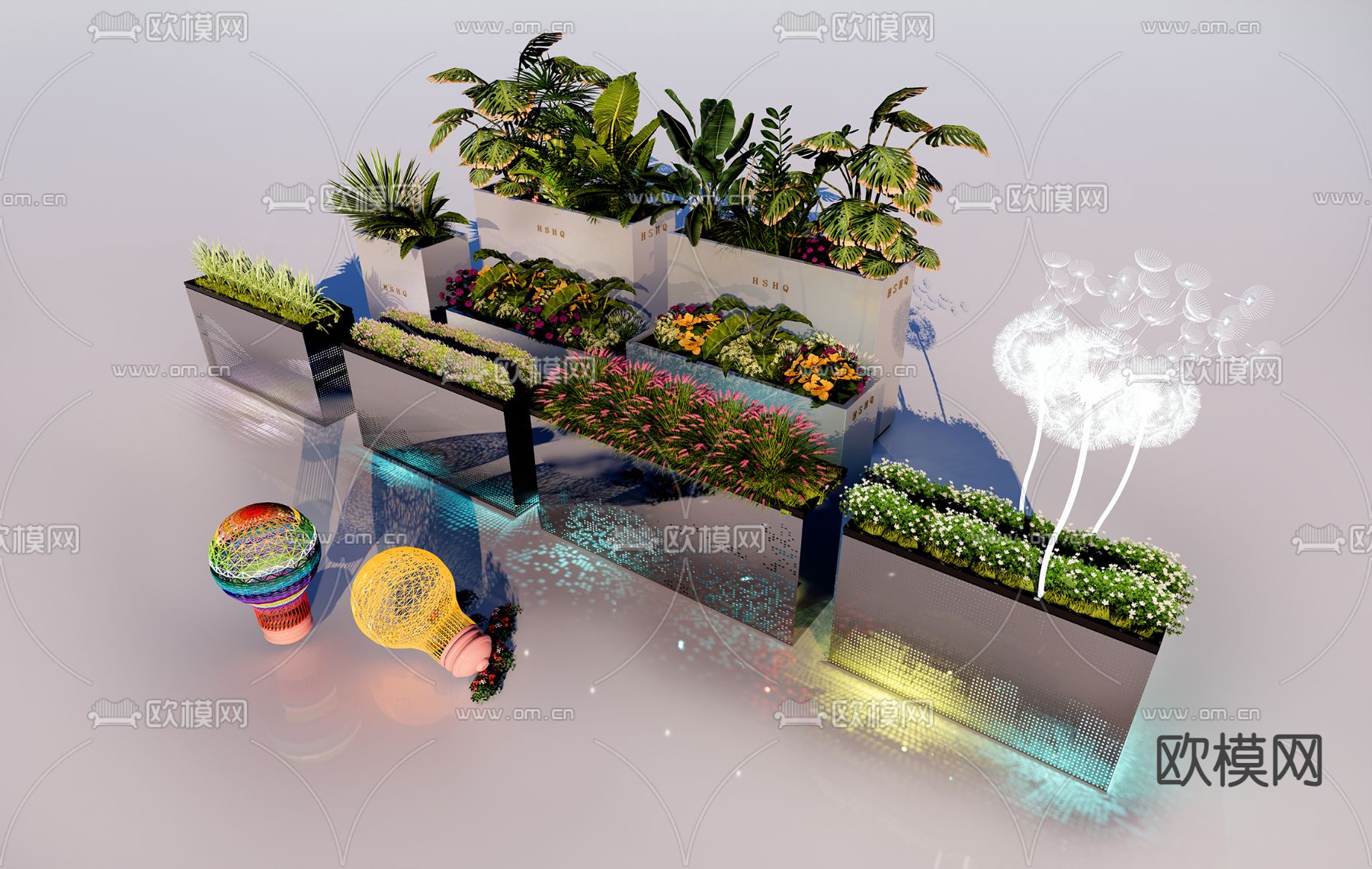 现代花箱花坛su模型
