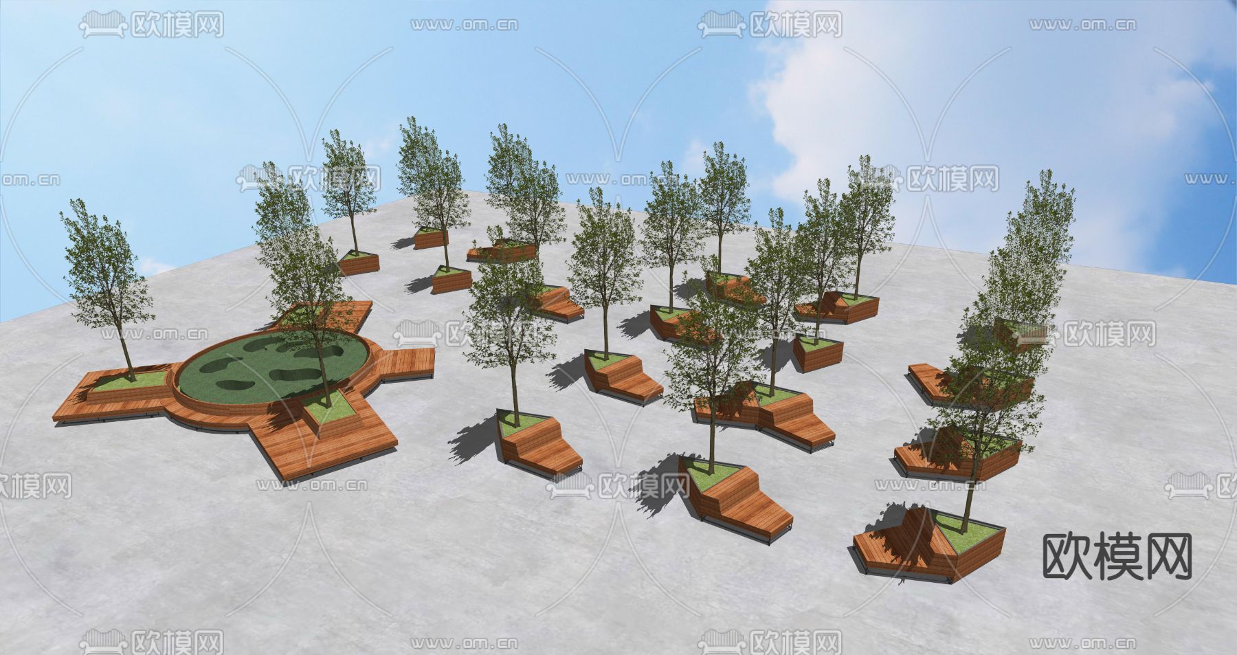 现代户外树池座su模型下载（渲染图2）