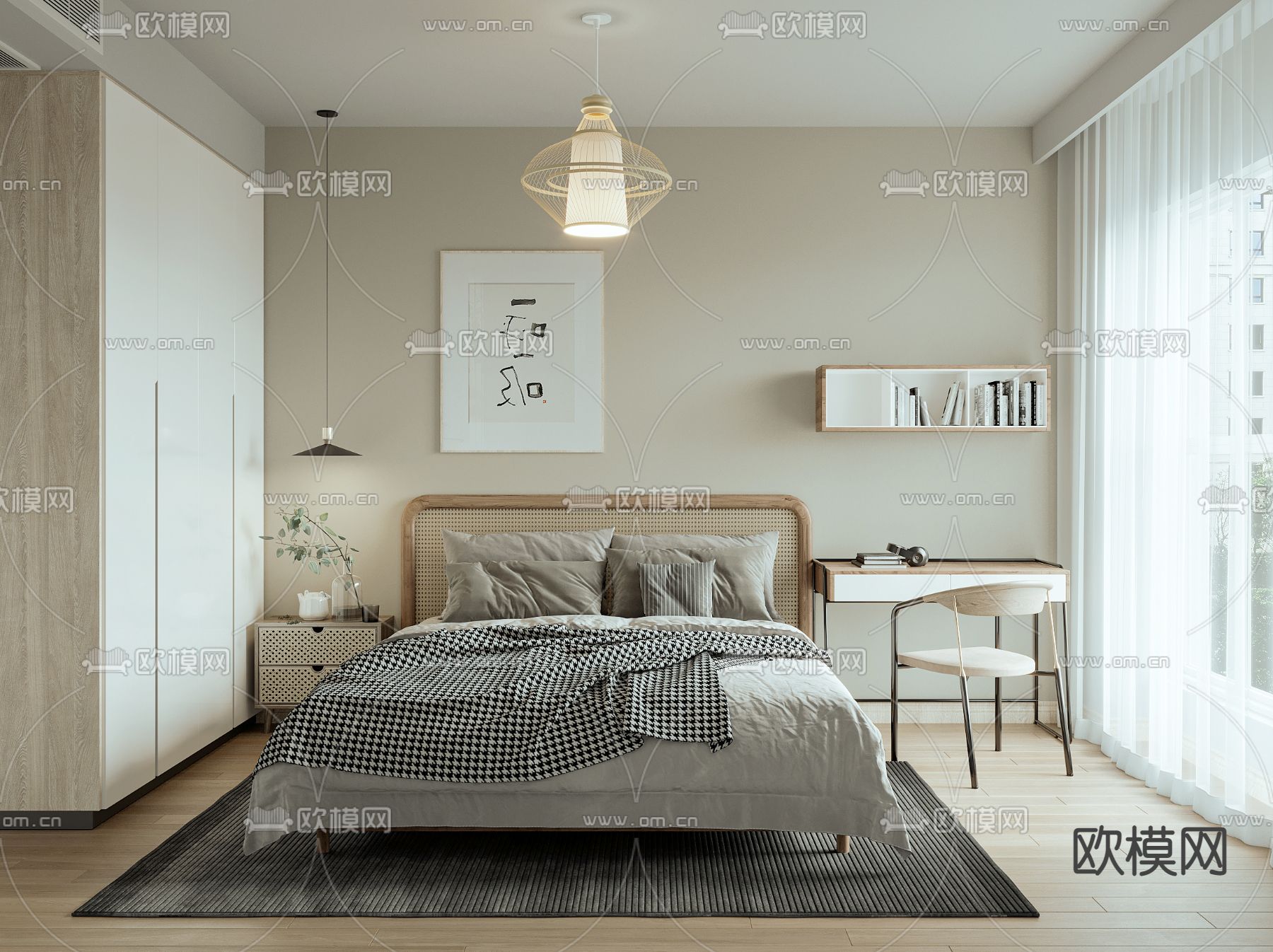 北欧卧室su模型下载（渲染图1）