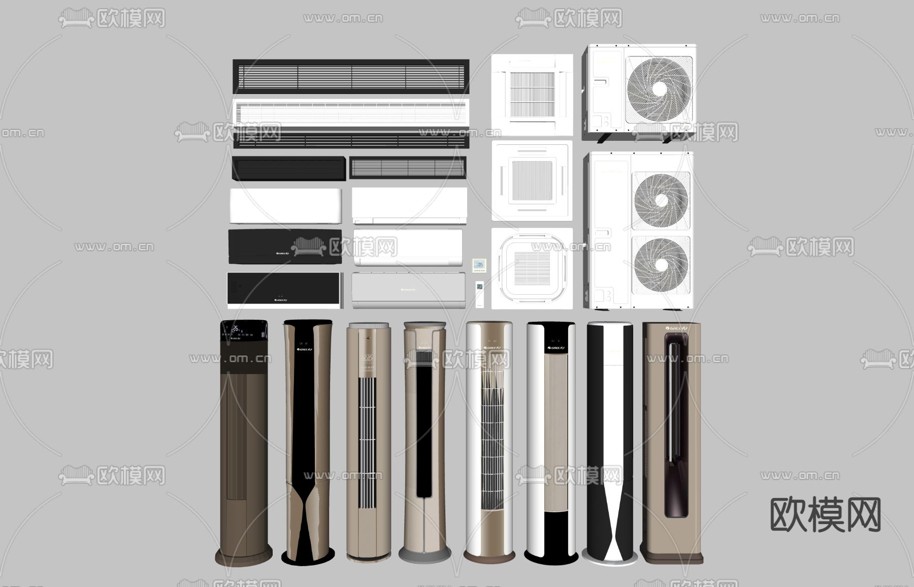 现代立式挂式空调su模型下载