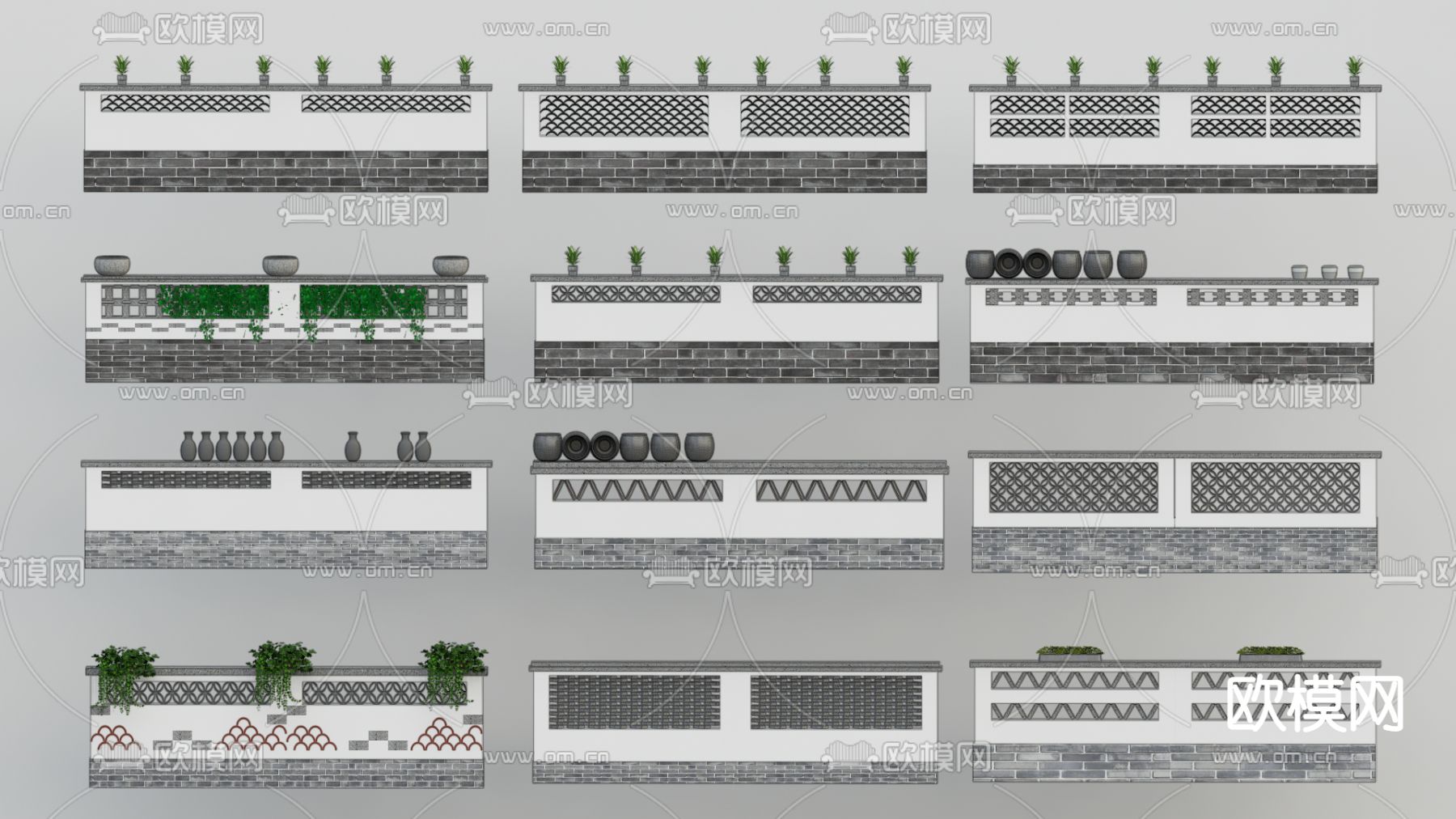 围墙su模型下载-光辉城市