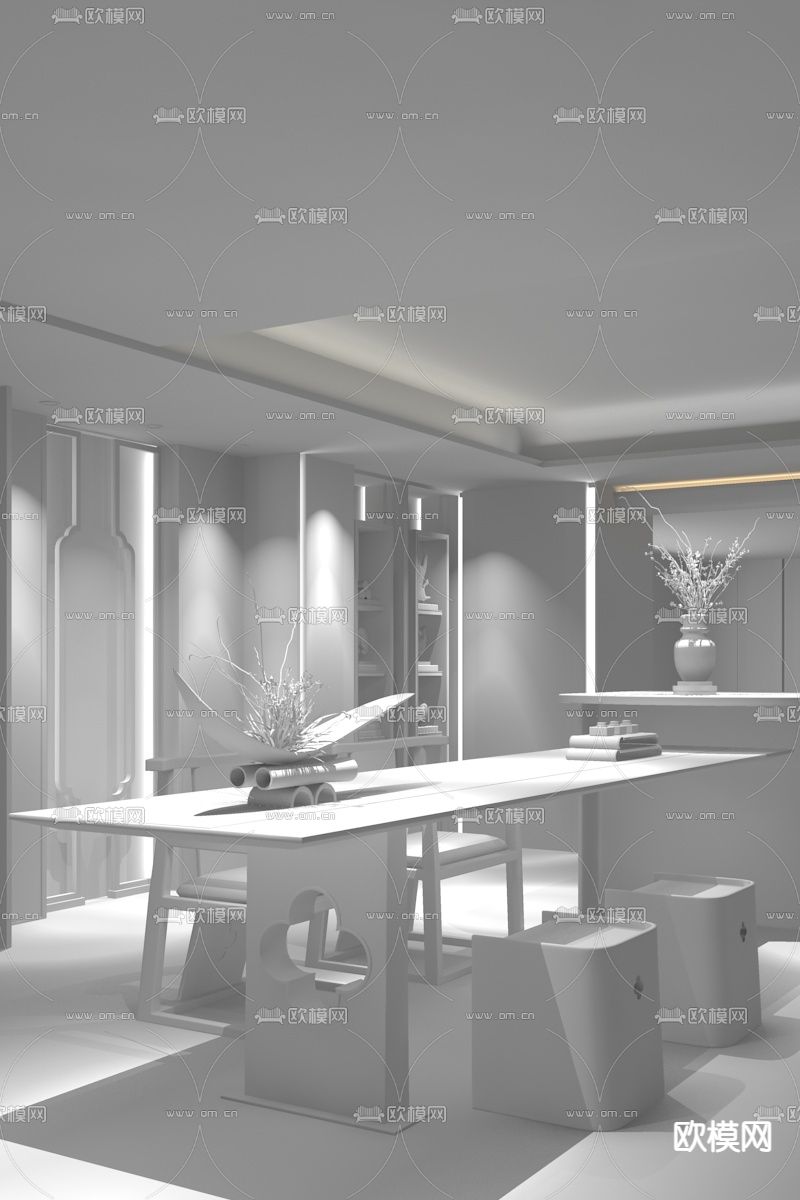 派尚设计 新中式茶室3d模型下载（渲染图2）