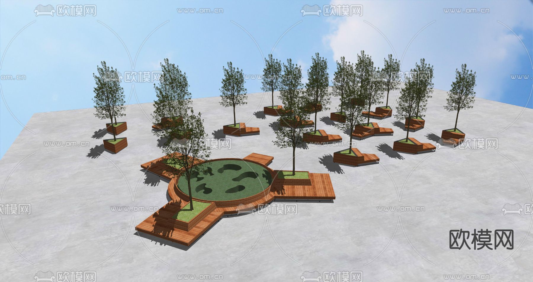 现代户外树池座su模型下载（渲染图4）