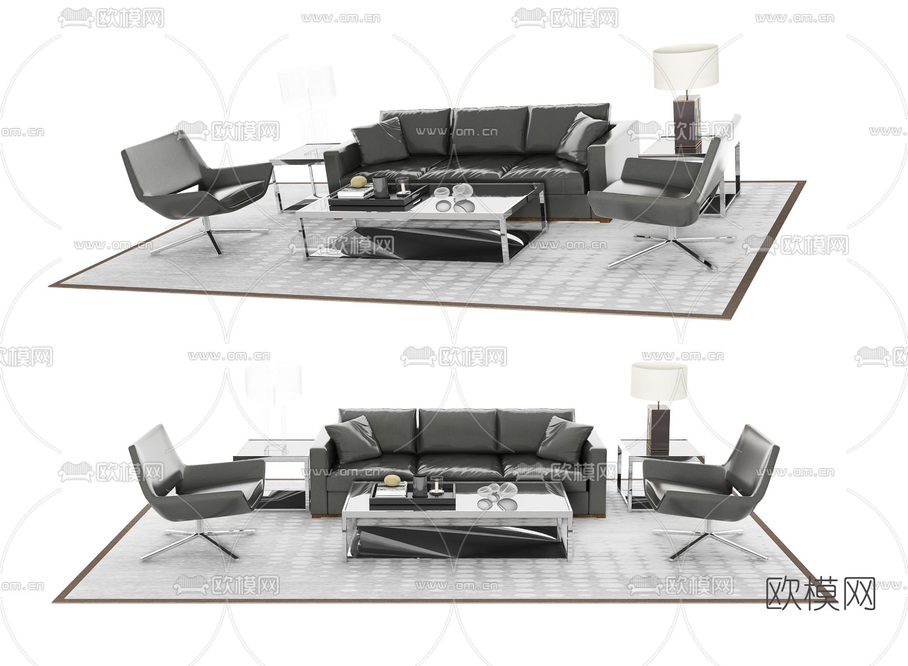 现代皮革办公沙发组合3d模型下载