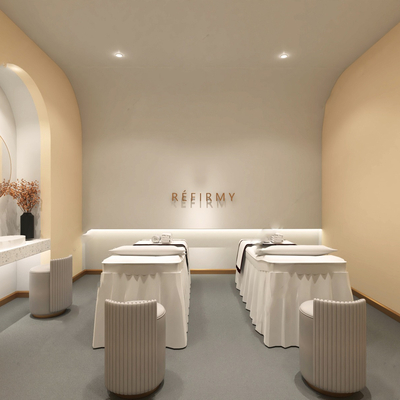  奶油风SPA按摩包房su模型 