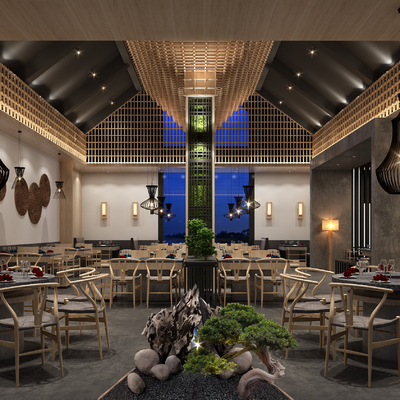  新中式火锅店su模型 