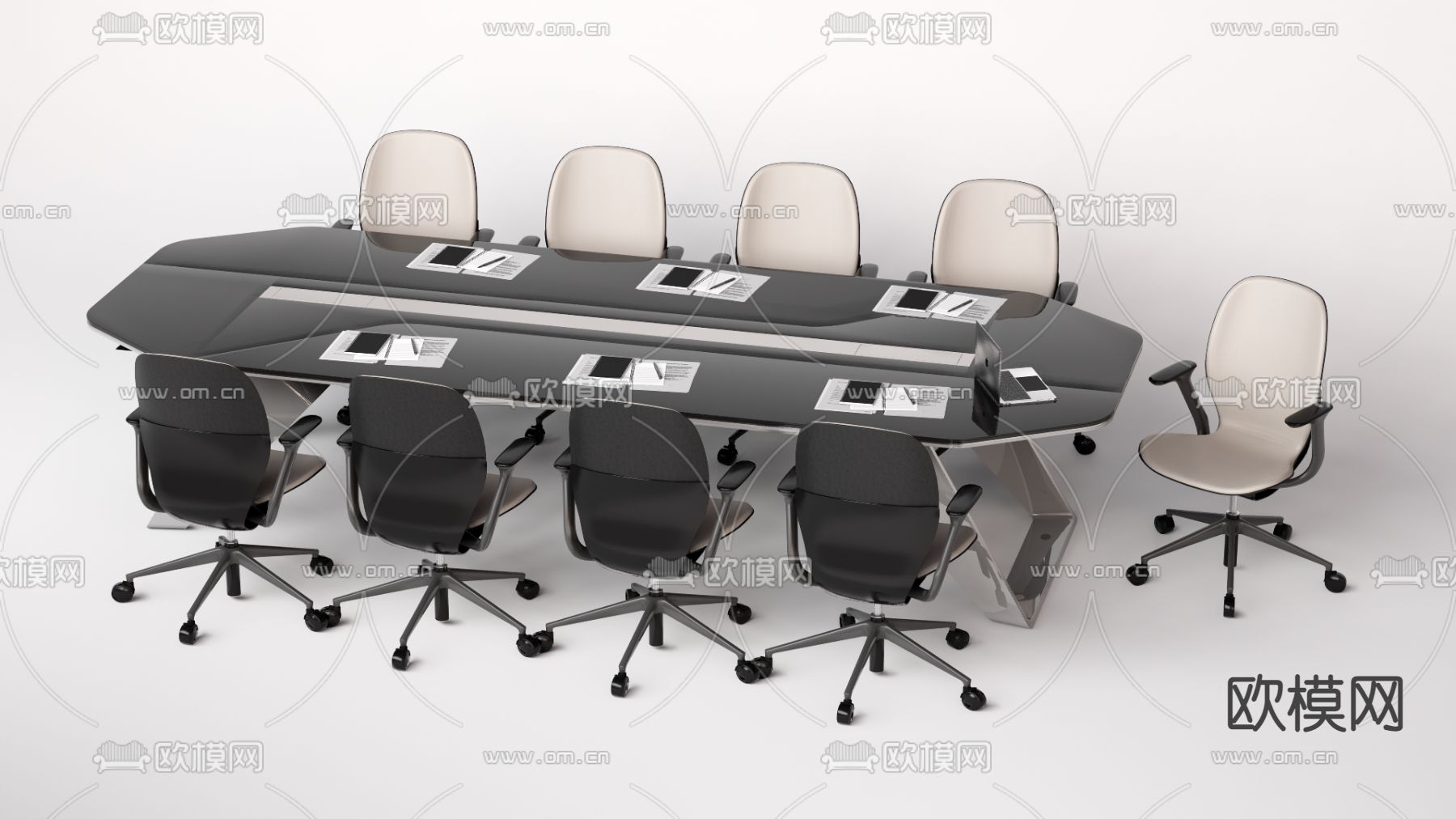 现代简约会议桌椅su模型下载（渲染图1）