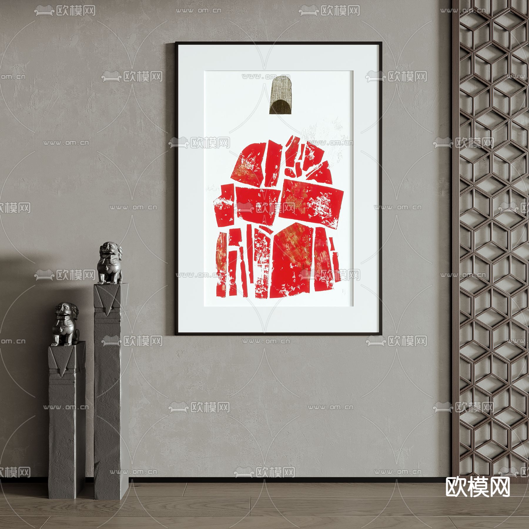 新中式装饰画挂画su模型下载（渲染图1）