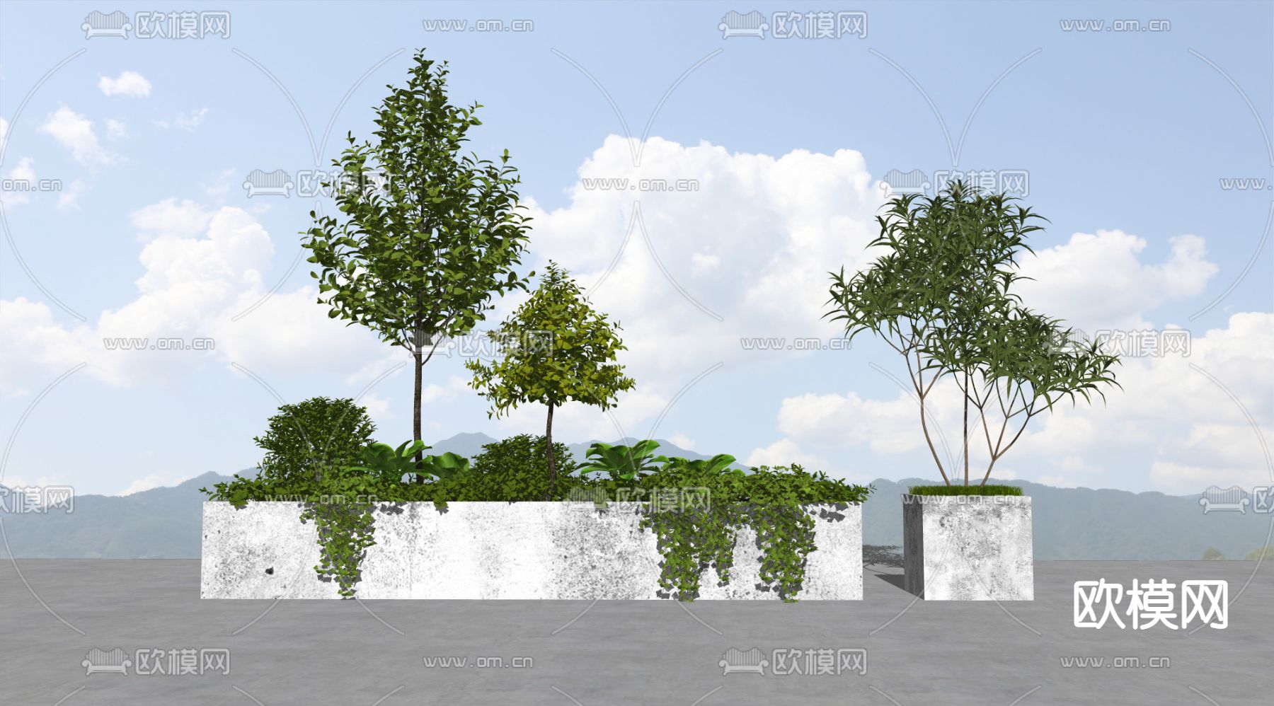 现代植物花坛su模型下载（渲染图2）