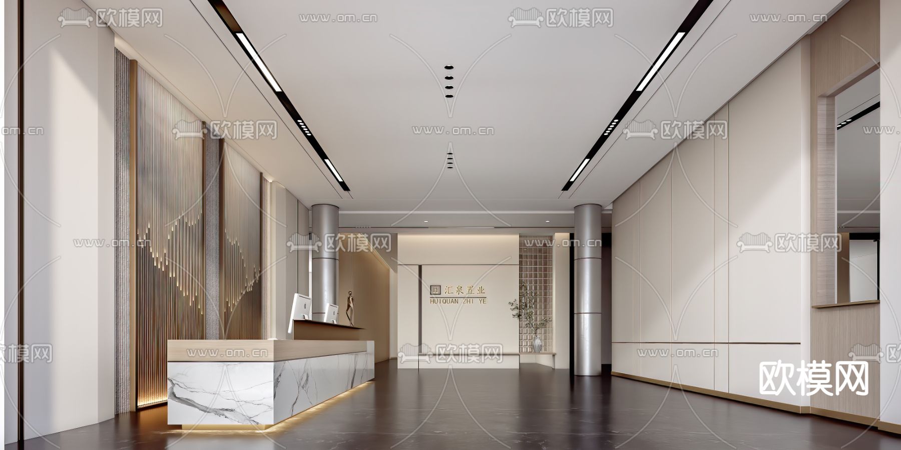 现代售楼处前台接待大厅3d模型下载（渲染图2）
