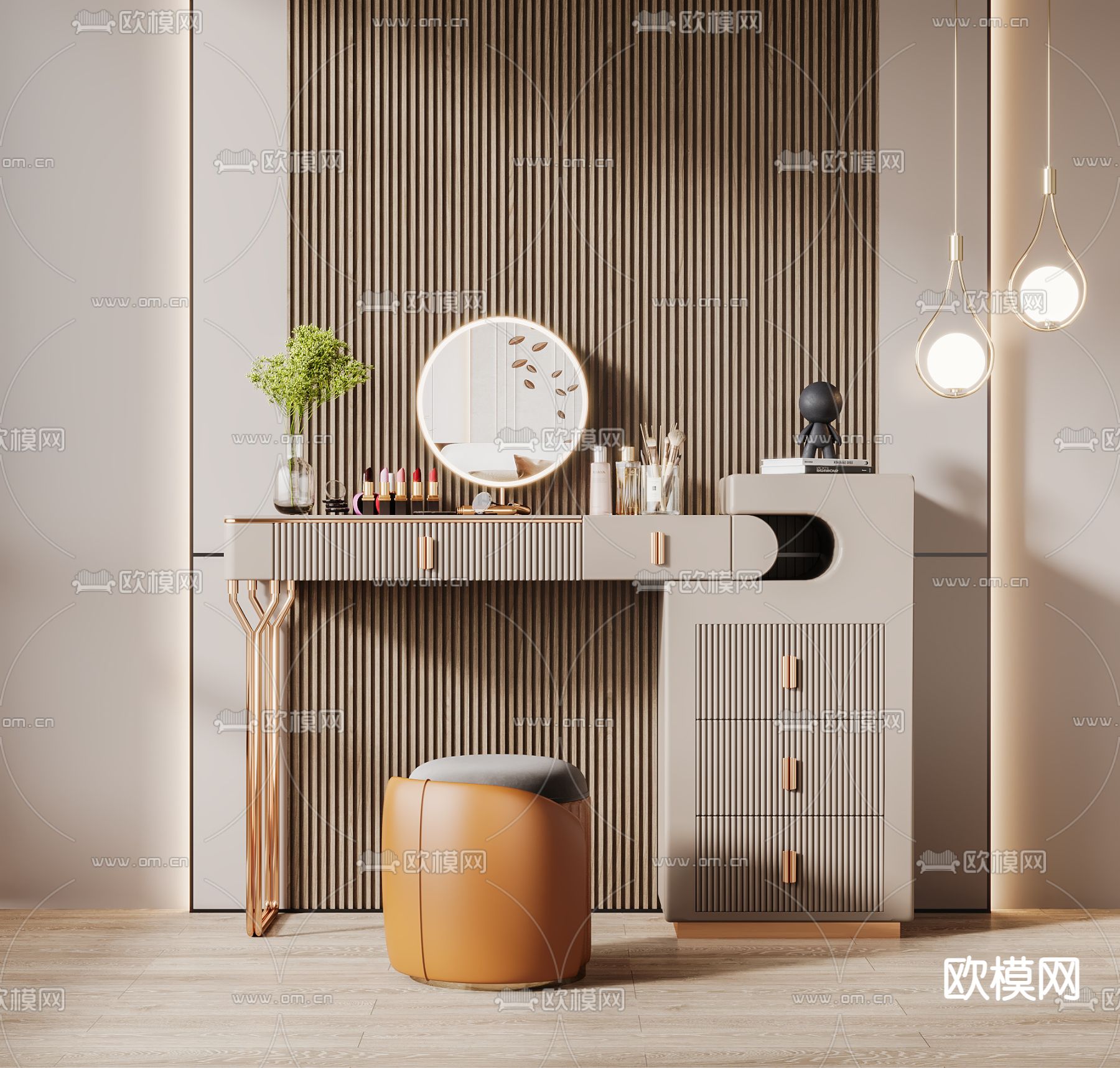 现代轻奢梳妆台3d模型下载