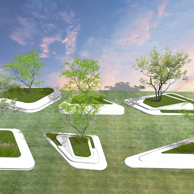  现代树池花坛公用椅su模型 