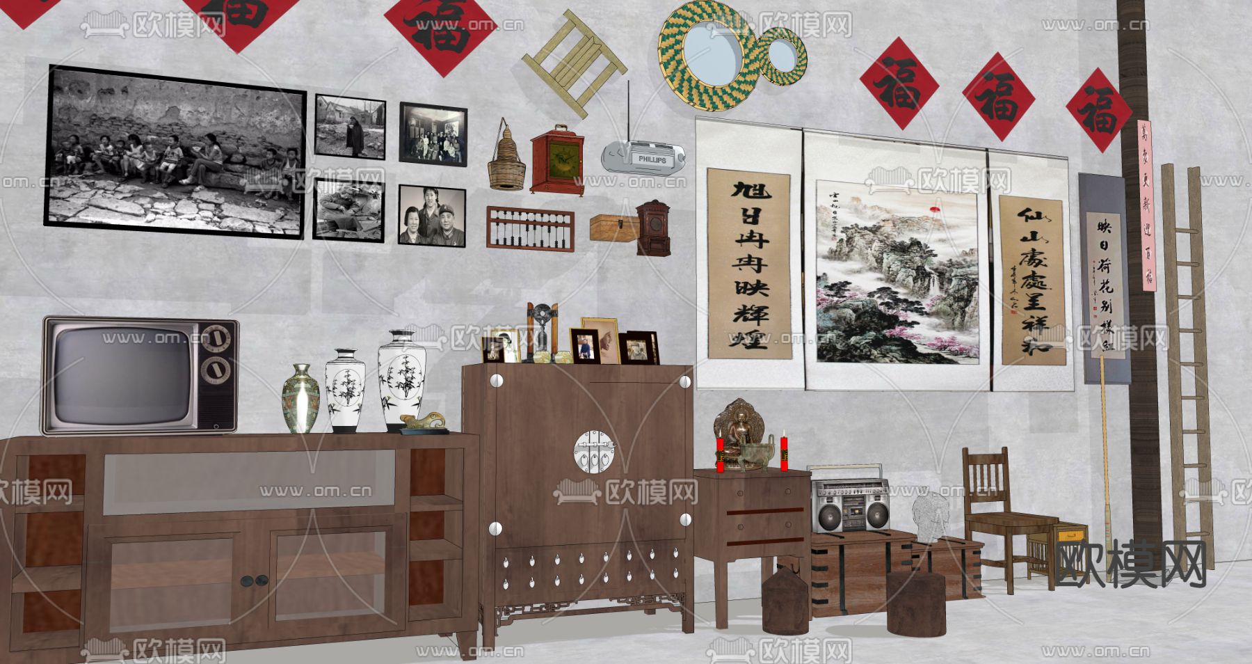中式老物件老家具su模型下载（渲染图3）