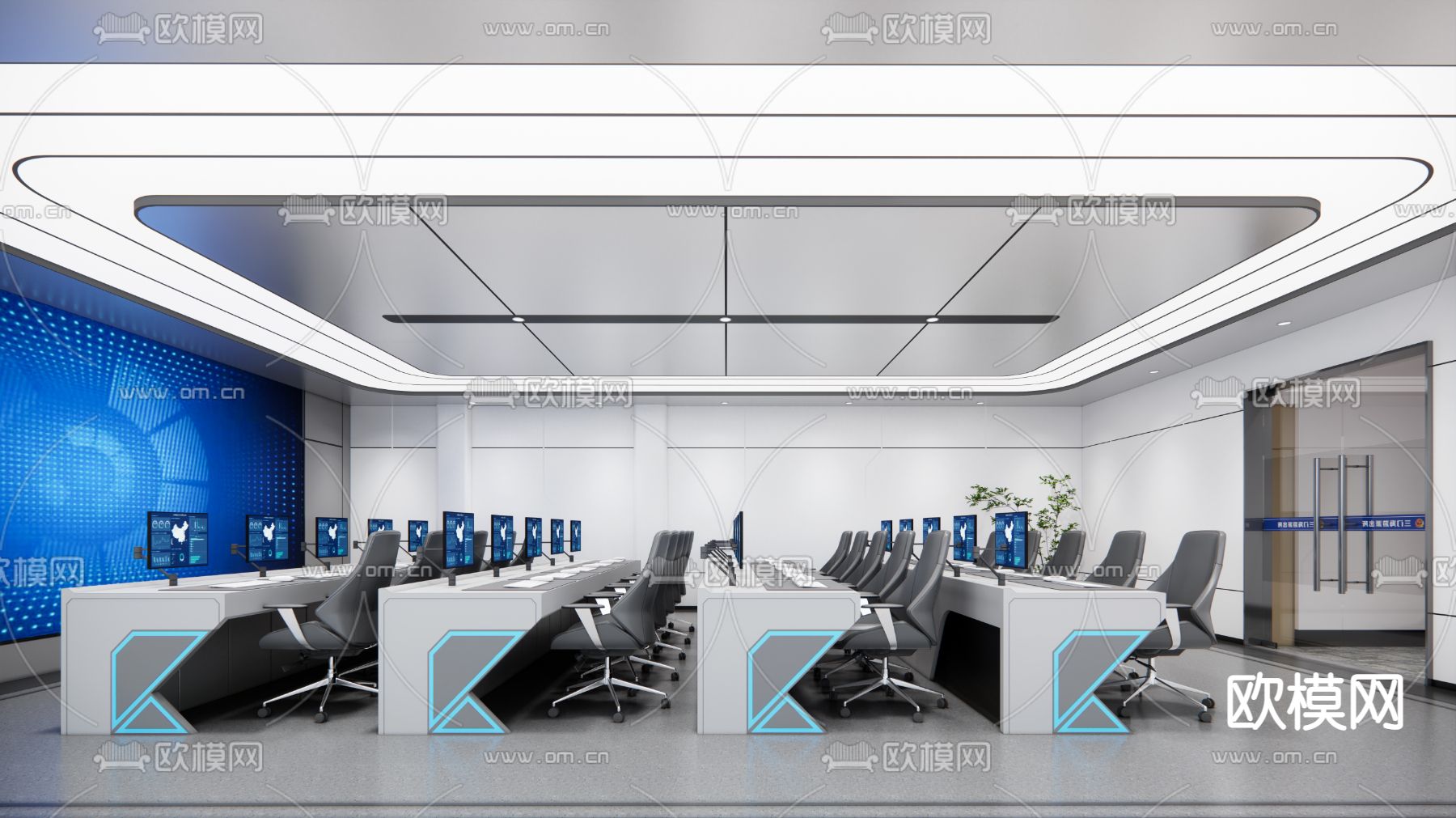现代监控指挥室su模型下载（渲染图2）