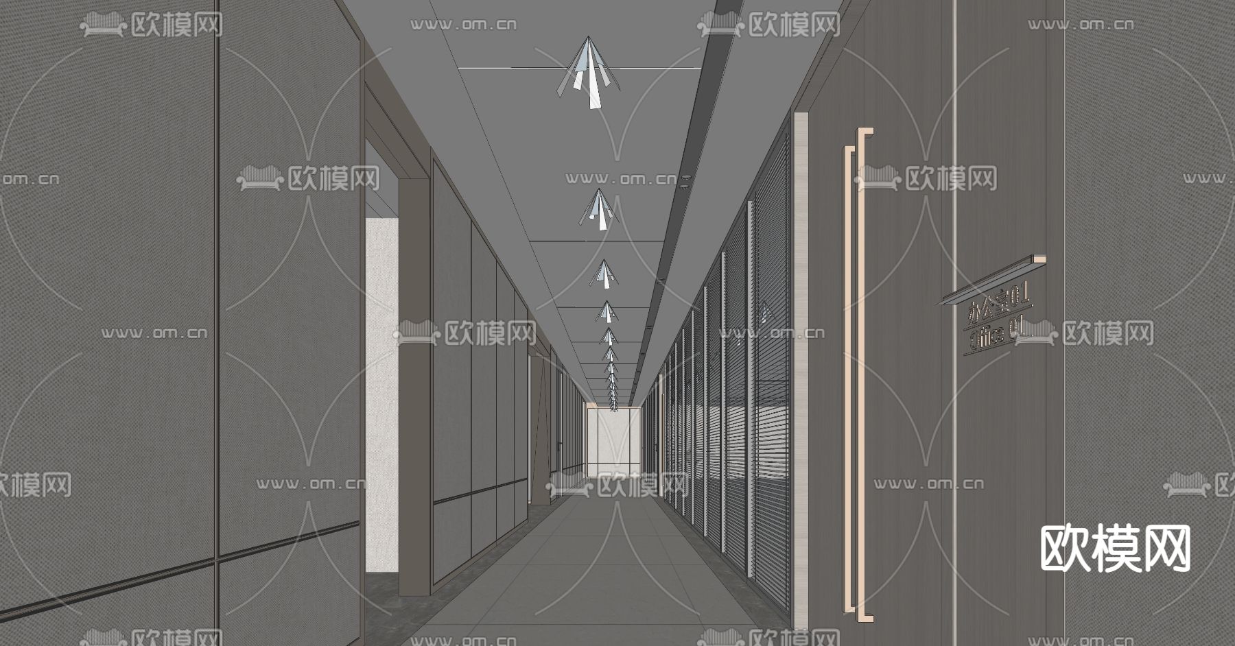 现代办公走道su模型下载（渲染图2）