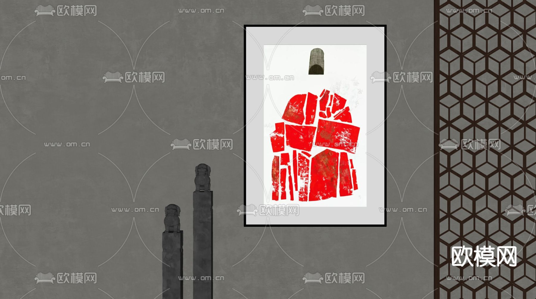 新中式装饰画挂画su模型下载（渲染图2）